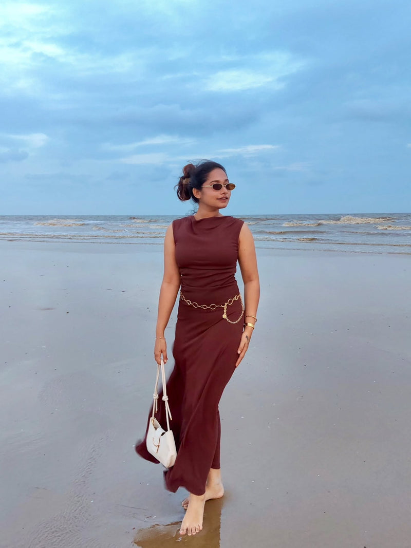 Earthy Brown Cowl Top Co-Ord Set