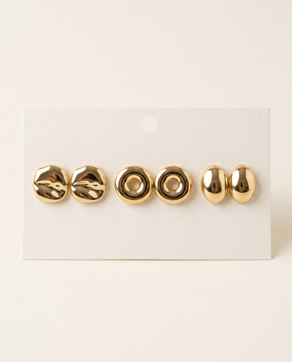 The Everyday Trio Stud Set - Gold (3 pairs)