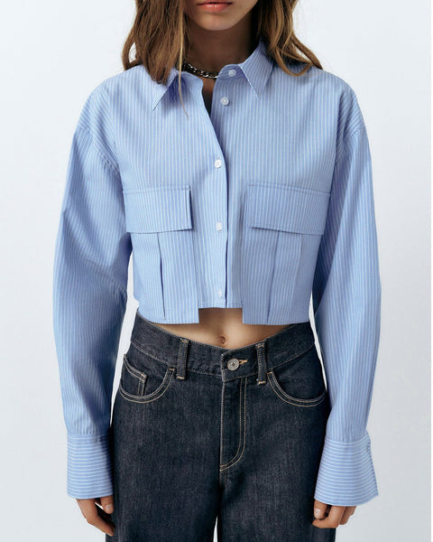 Pinstripes Crop Shirt - Cotton