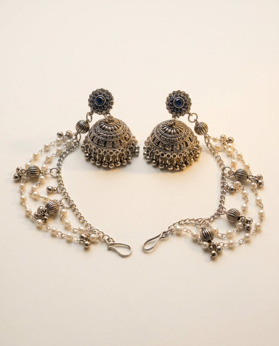 The Three Layered Chain Jhumka - Silver