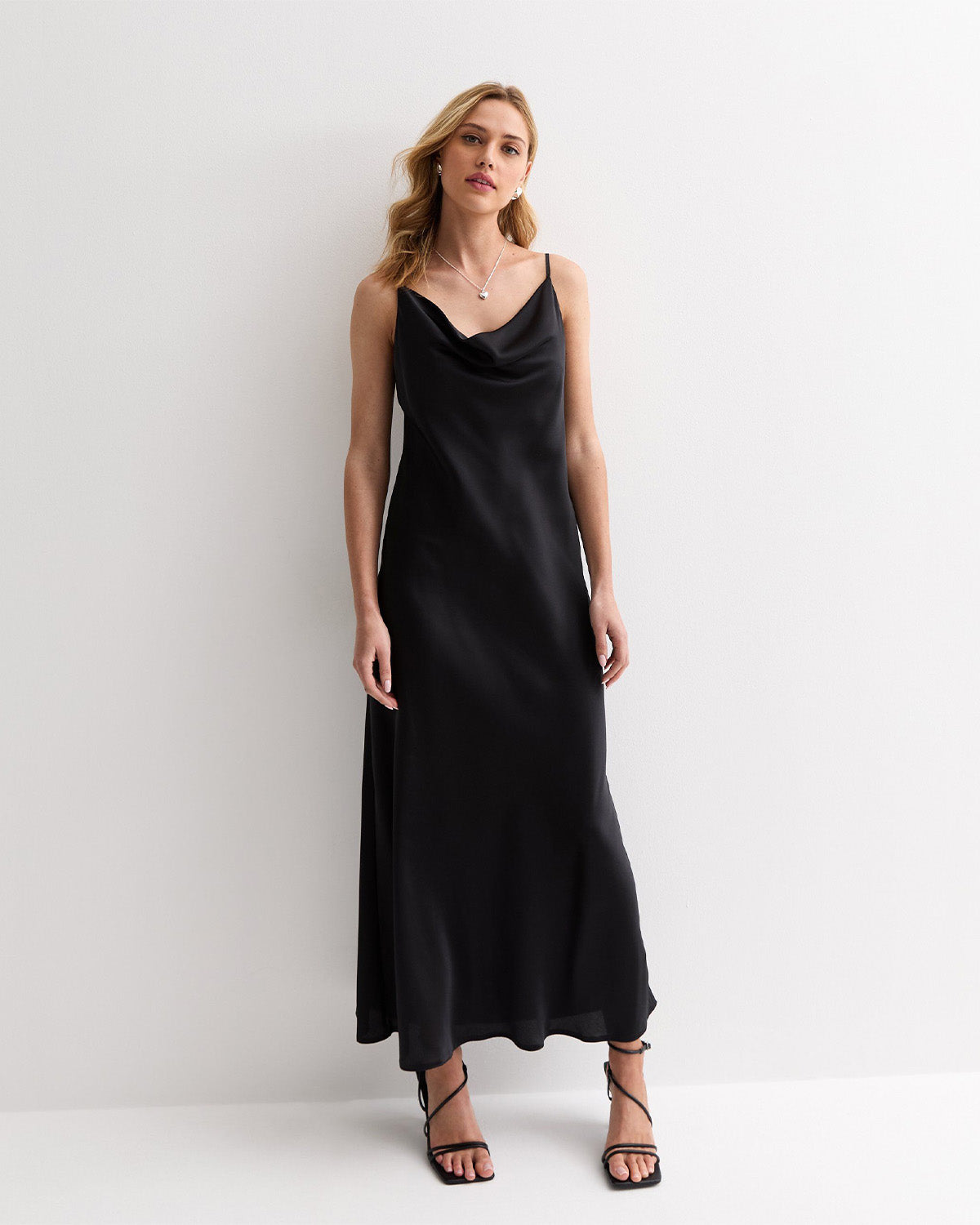 Satin Maxi Slip Dress In Black