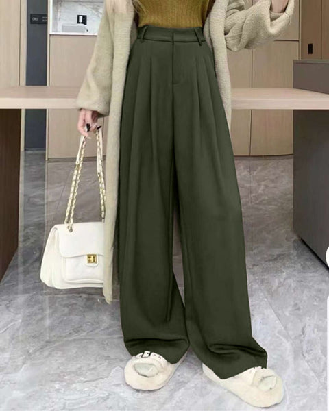 Olive Pleated Trousers