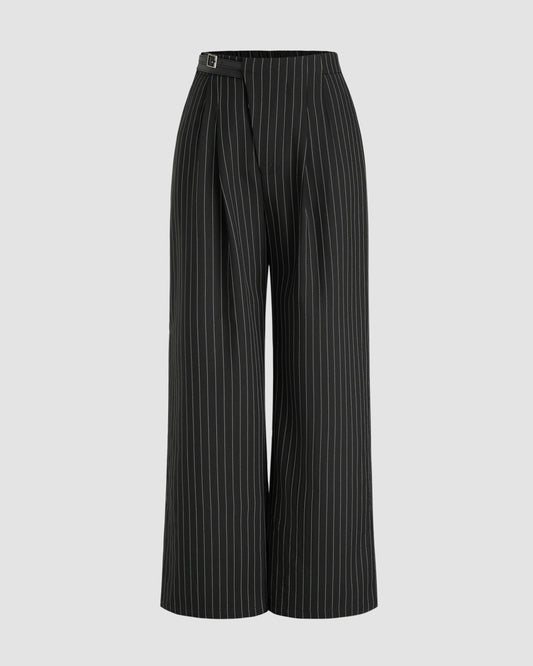 bottomwear,pants, trousers,formal,business outfit, summer, urban fit, workwear,woven,polycotton,yarn dyed,black,striped,belt,wide leg fit,straight,full length,straight hem,mid rise	25060042GG,OY2010