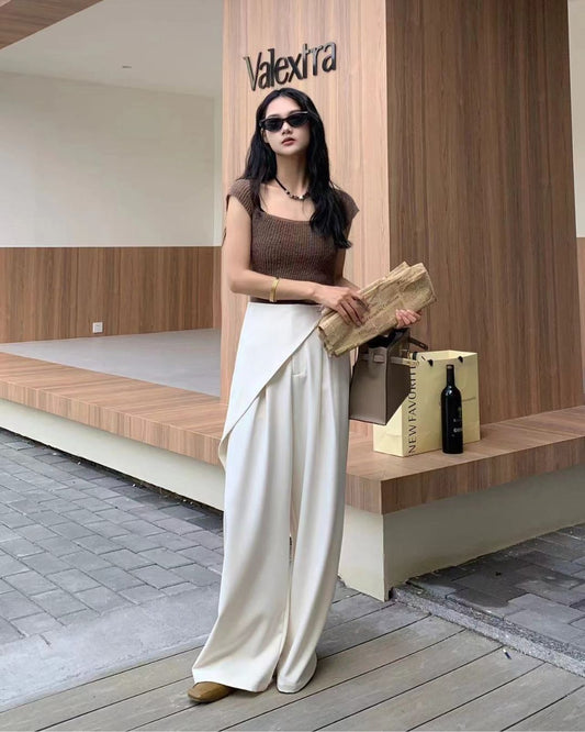 WRAP FRONT WIDE LEG PANTS,bottomwear, full length, high rise, ivory, pants, pleated, polyester, relaxed fit, semi-formal, streetwear, summer, wide leg, woven,wrap_front_wide_leg_pants_ivory,Color- IvoryFabric- Polyester Type- Wide LegFit- Relaxed Fit Length- Full Length(41in)Waist- High RiseClosure- Zip & ButtonPrint- SolidDetail- Pleated & Wrap Front