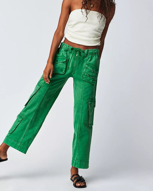flap-pocket-cargo-green,FLAP-POCKET CARGO,Color: Green
Fabric: Cotton
Fit: Relaxed Fit 
Type: Wide Leg
Length: Ankle Length(36 in)
Waist: Low Rise
Closure: Button & Zipper
No. of Pockets: 9
Print: Solid,bottomwear,cargos,casual,streetwear,woven,cotton,green,flap pocket, multi pocket,relaxed fit,wide leg,ankle length,low rise