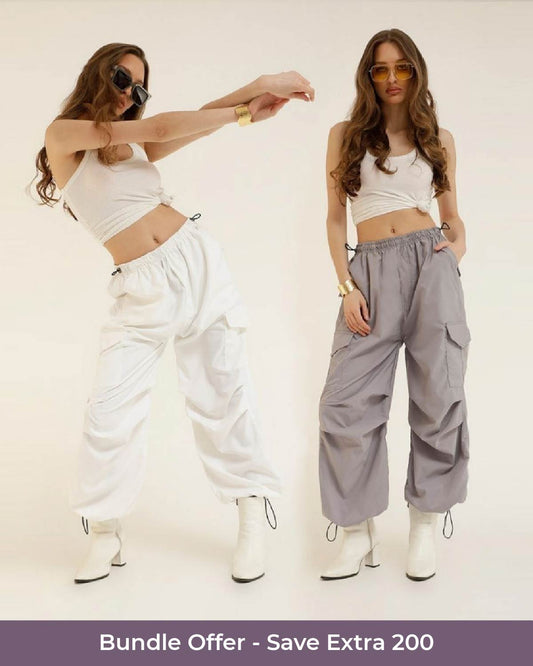 Color: Grey Fabric: PolyesterFit: Baggy Fit Length: 39 inchesWaist: 30-36 inches Hem: Adjustable HemClosure: Elasticated with drawstringNo. of Pockets: 4Print: Solid Color: White Fabric: PolyesterFit: Baggy Fit Length: 40 inchesWaist: 28-34 inches Hem: Adjustable HemClosure: Elasticated with drawstringNo. of Pockets: 4Print: Solid, 24120007BU