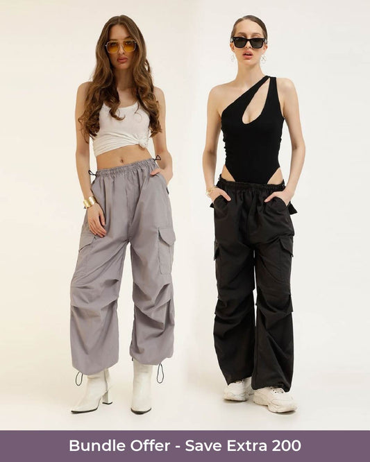 Color: Grey & BlackFabric: PolyesterFit: Baggy Fit Length: 39 inchesWaist: 30-36 inches Hem: Adjustable HemClosure: Elasticated with drawstringNo. of Pockets: 4Print: Solid, 24120008BU