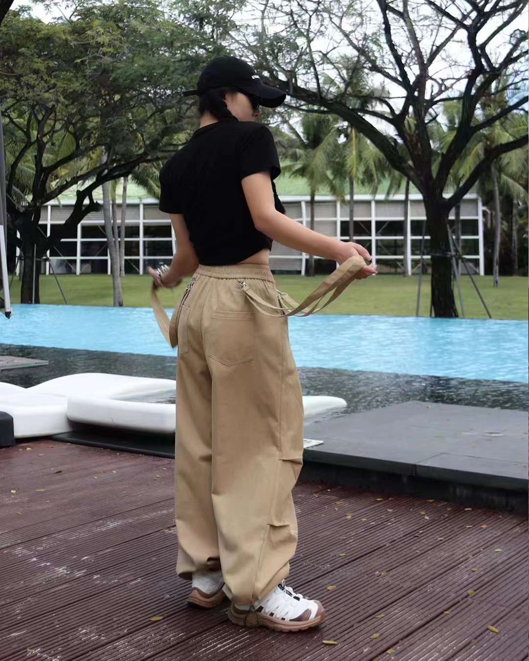 PARACHUTE PANTS,baggy fit, beige, bottomwear, casual, cotton, drawstring, full length, high rise, parachutes, straps, streetwear, summer, woven,parachute_pants_beige,Color- BeigeFabric- CottonFit- Baggy Fit Length- Full LengthWaist- High RiseHem- DrawstringClosure- Elasticated WaistNo. of Pockets- 4Print- SolidSize- Waist- 26-28 in; Length- 41in