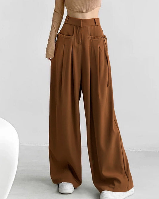 Drawstring Accent Pleated Trousers