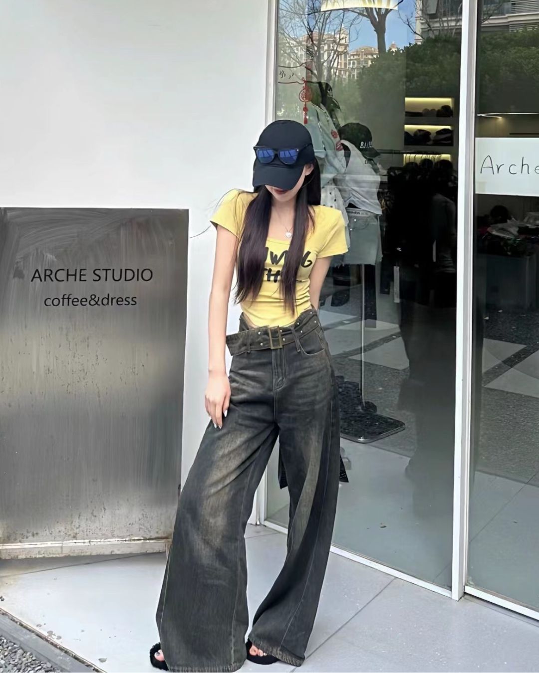 BELTED BAGGY FIT JEANS,baggy fit, belt, bottomwear, casual, crocodile green, denim, full length, jeans, mid rise, rivets, streetwear, summer, washed jeans, whiskers, wide leg, woven,belted_baggy_fit_jeans_crocodilegreen,Color- Crocodile Green Fabric- DenimFit- Baggy FitLength- Full Length(42in)Waist- High RiseClosure- Zip & ButtonNo. of Pockets- 4Detail- Belt attached