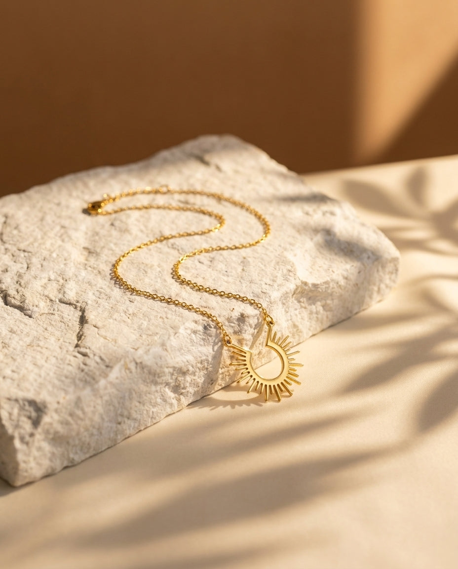 Golden Antitarnish Sunrise Arc Necklace