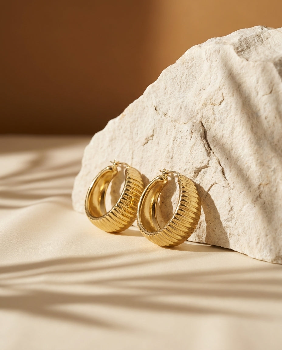 Golden Striped Hoop Earrings