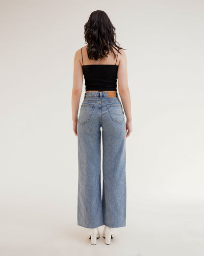 Wide Leg Knee Rugged Washed Jeans