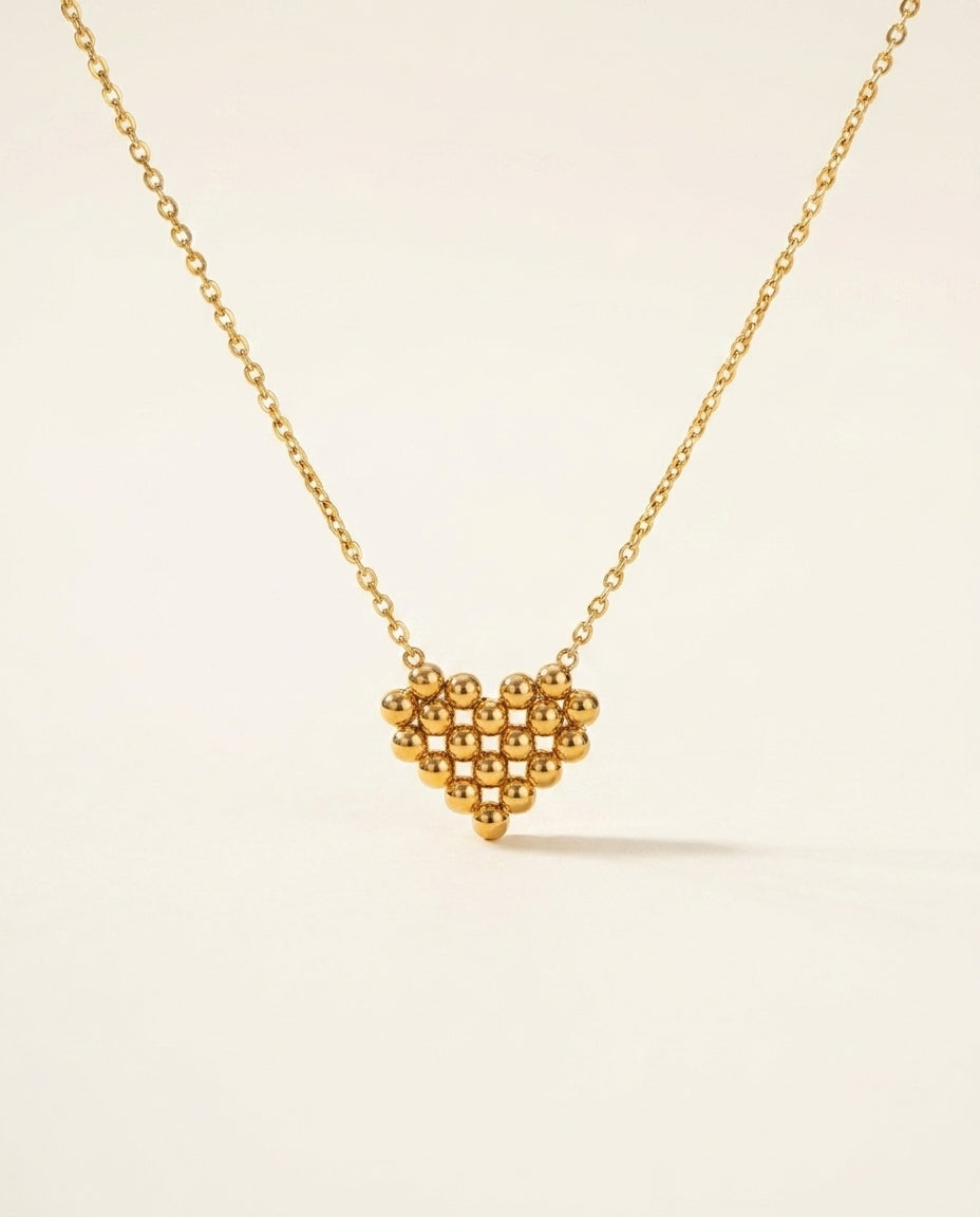 The Beaded Heart Anti Tarnish Necklace - Gold