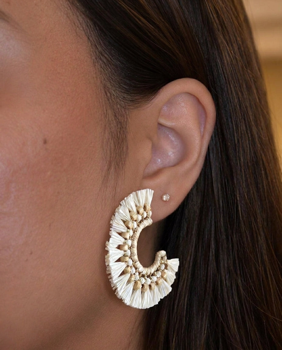 Spiked Cream Hoop Earrings