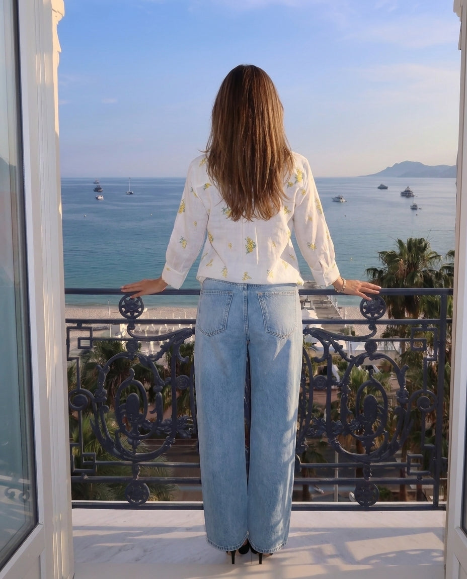 Floral Embroidered Relaxed Shirt - White