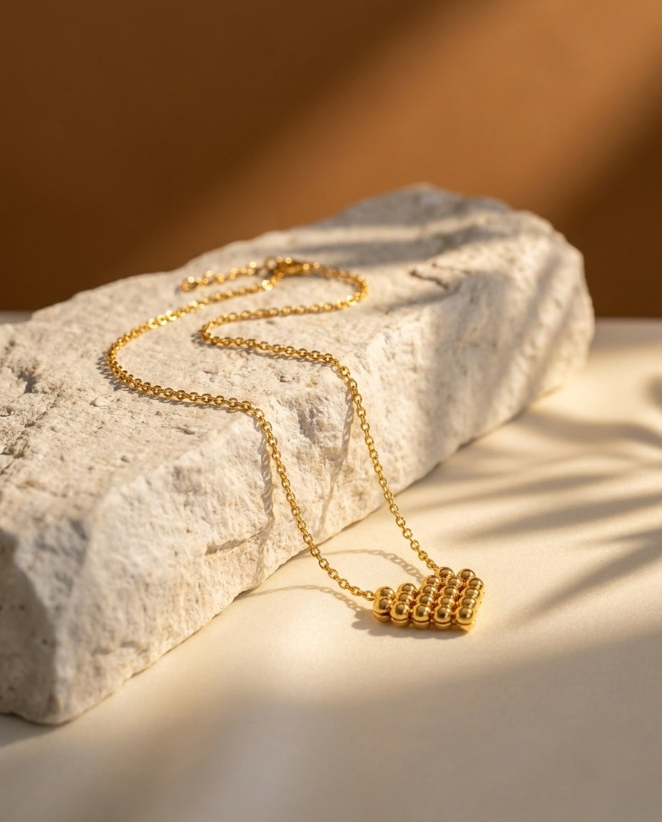 Golden Antitarnish Beaded Heart Necklace