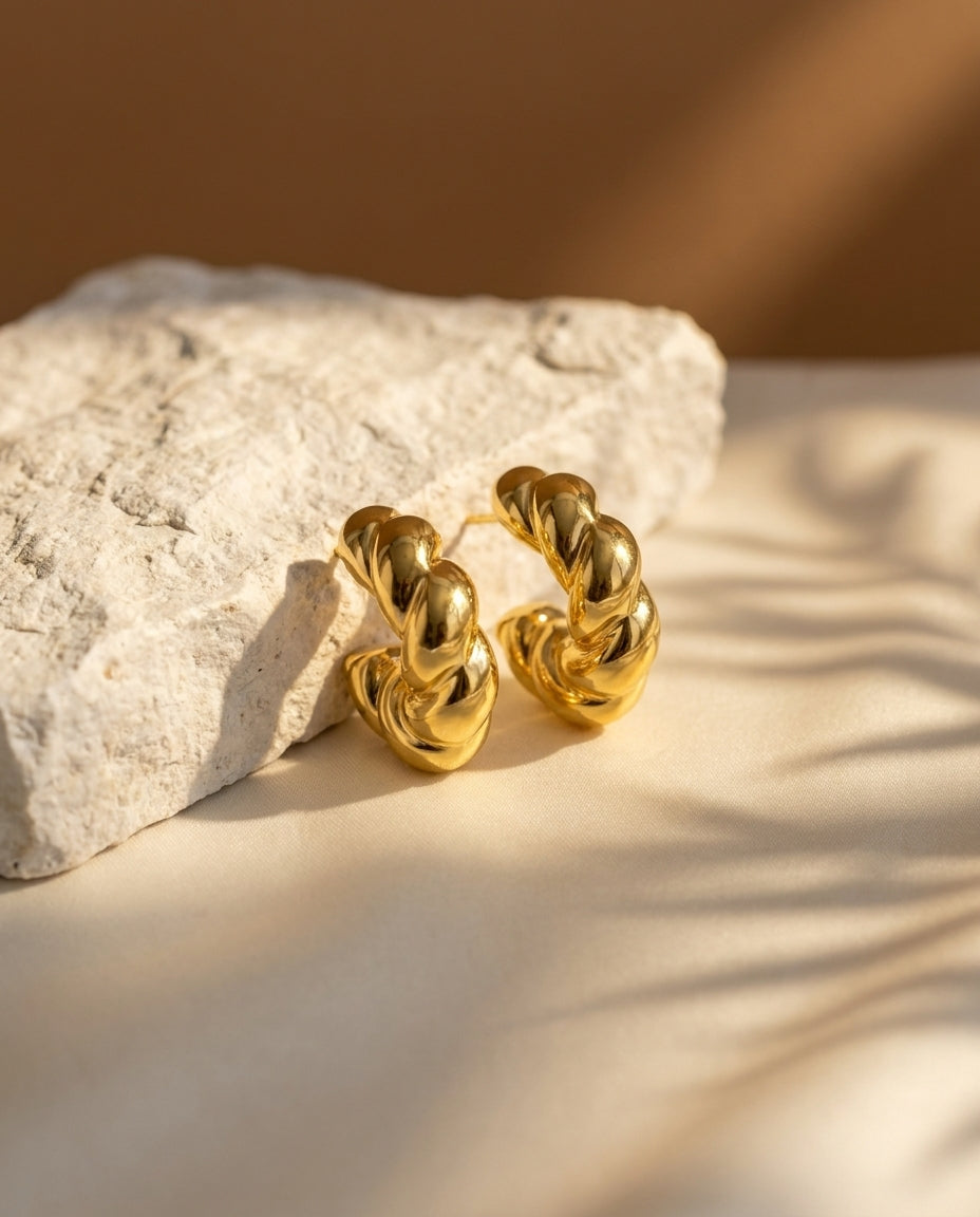 Golden Twisted Hoop Earrings