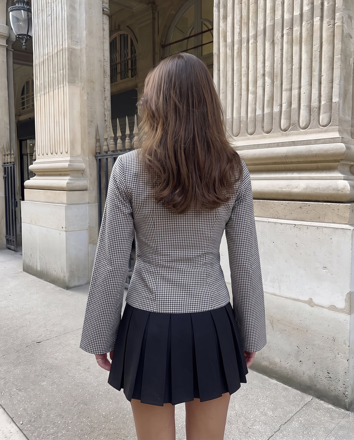 Black Check Shirt With Cinched Waist