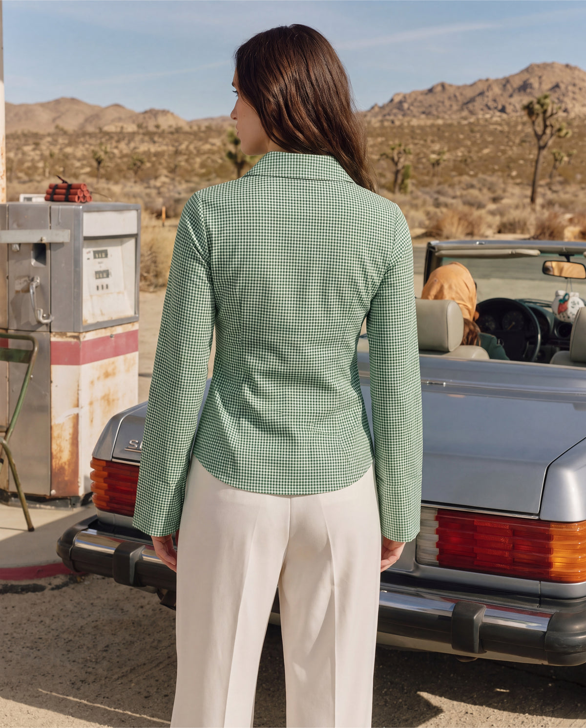 Green Check Shirt With Cinched Waist