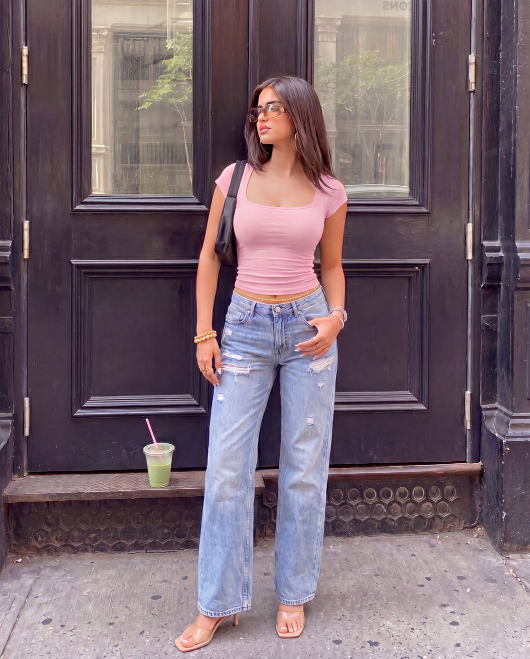 Contour Square Neck Top - Pink