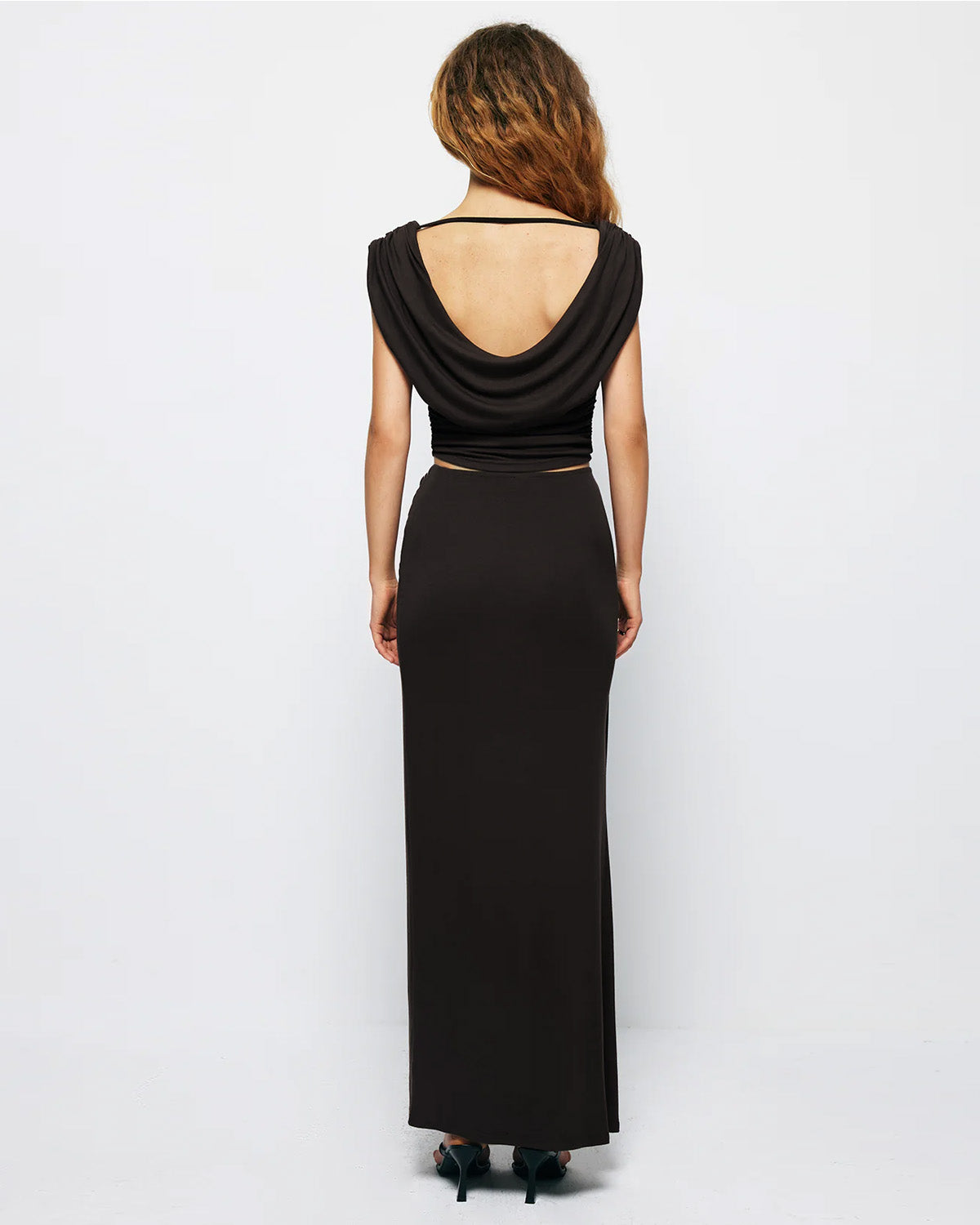 coord sets,bottomwear, topwear,casual, vacation, outdoors, summer,urban fit, genz, minimal,knitted,polyester, spandex,,,black,solid,ruching,,,slim fit top,ruched top,waist length top,straight hem,cowl neck,no straps,sleeveless,sleeveless,slip on top,skirts,slit skirt,full length,straight hem,mid rise waist,no pocket,OY3041, 25070014GG