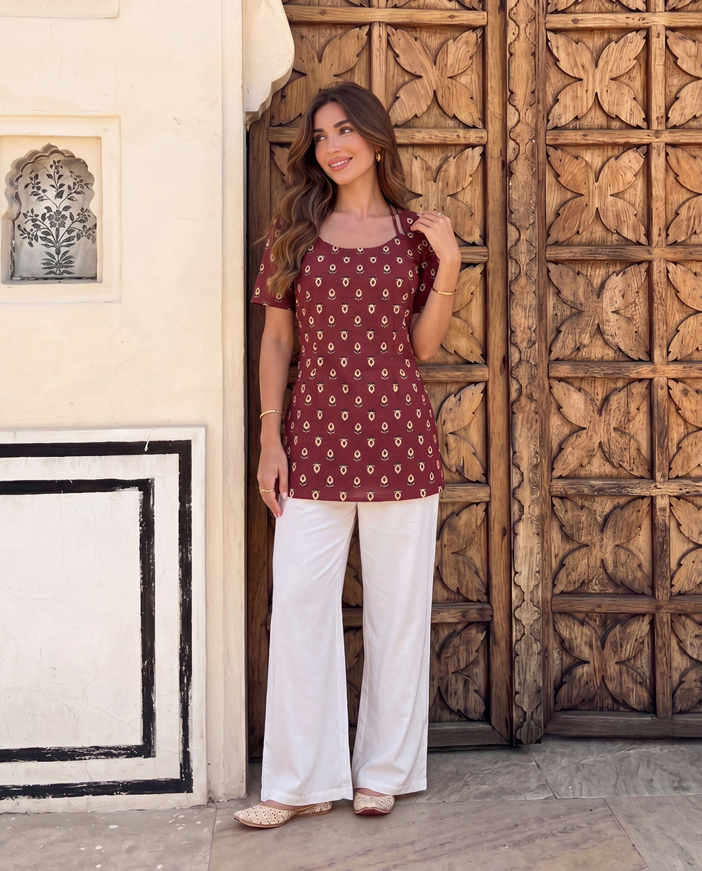 Kesar Halter Neck Corset Kurti