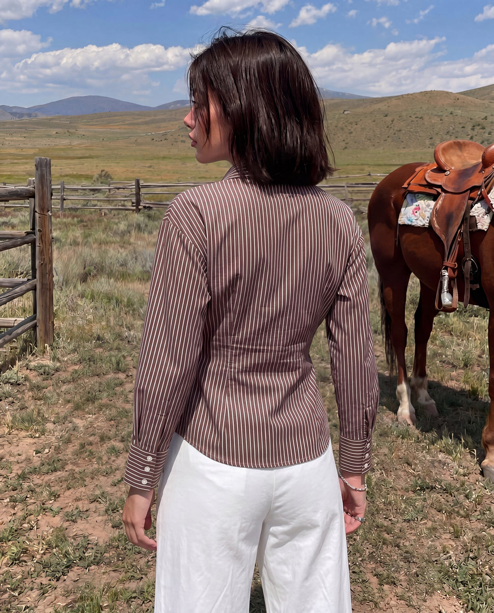 Corset Waist Laceup Shirt - Chocolate Brown
