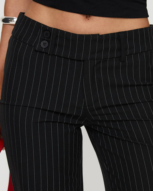 bottomwear, trousers,pants,outdoor events, semi-formal,summer, urban fit, workwear,woven,polycotton,black,striped,straight fit,straight,full length,mid rise,PINSTRIPES STRAIGHT PANTS,OY1604,25010052GG