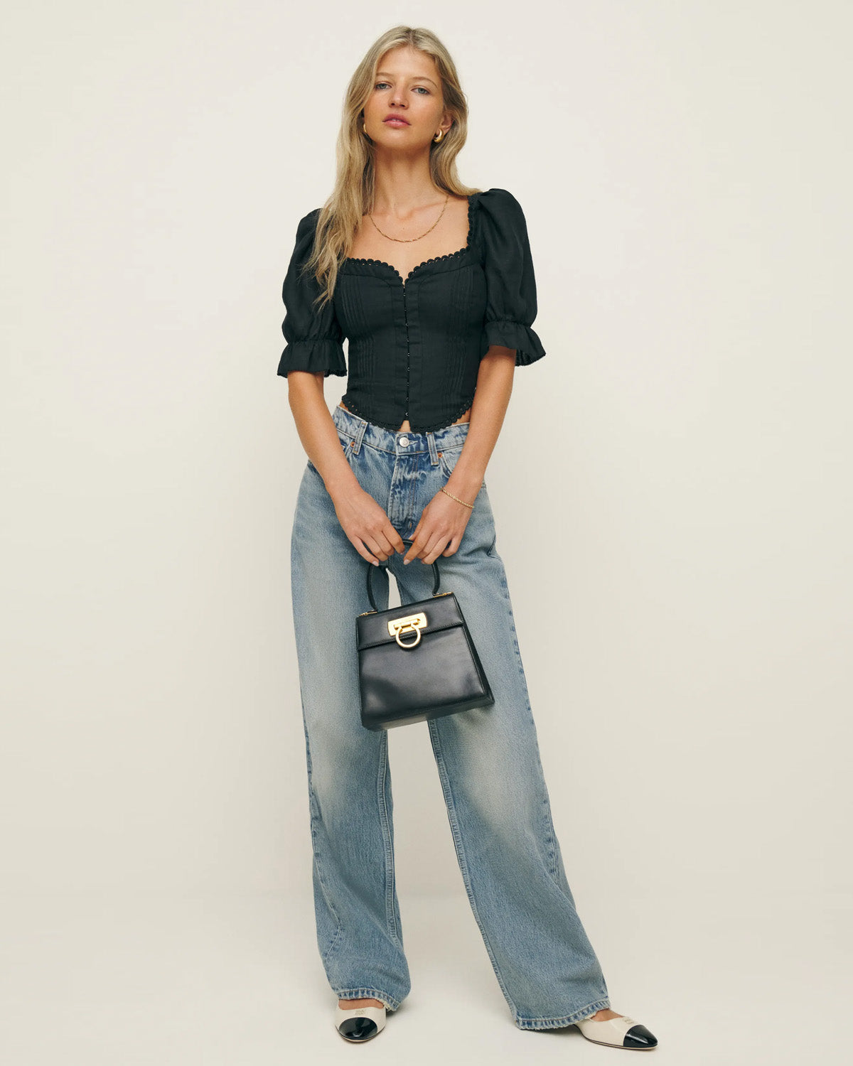 topwear,tops,casual, outdoor events,minimal, soft girl, summer,knitted,cotton,black,solid,pintuck,lace,slim fit,fitted,waist length,curved hem,sweetheart neck,puff sleeves,elbow length sleeves, OY1907, 25060007GG