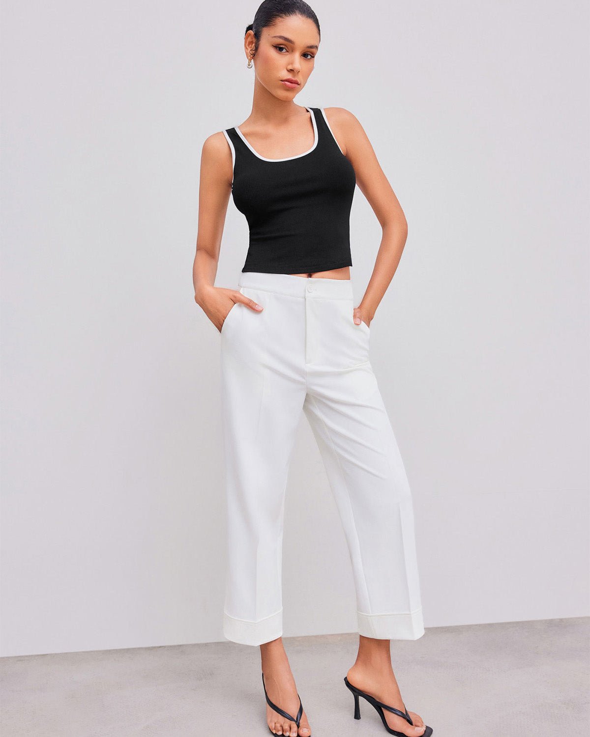 ribbed-fitted-top-black,RIBBED FITTED TOP,topwear,tops,casual,streetwear,knitted, stretchable,single jersey,black,solid,skinny fit,fitted,crop,round neck,shoulder strap,sleeveless