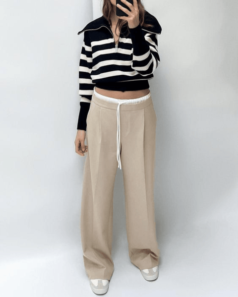 Beige Wide Leg Trousers