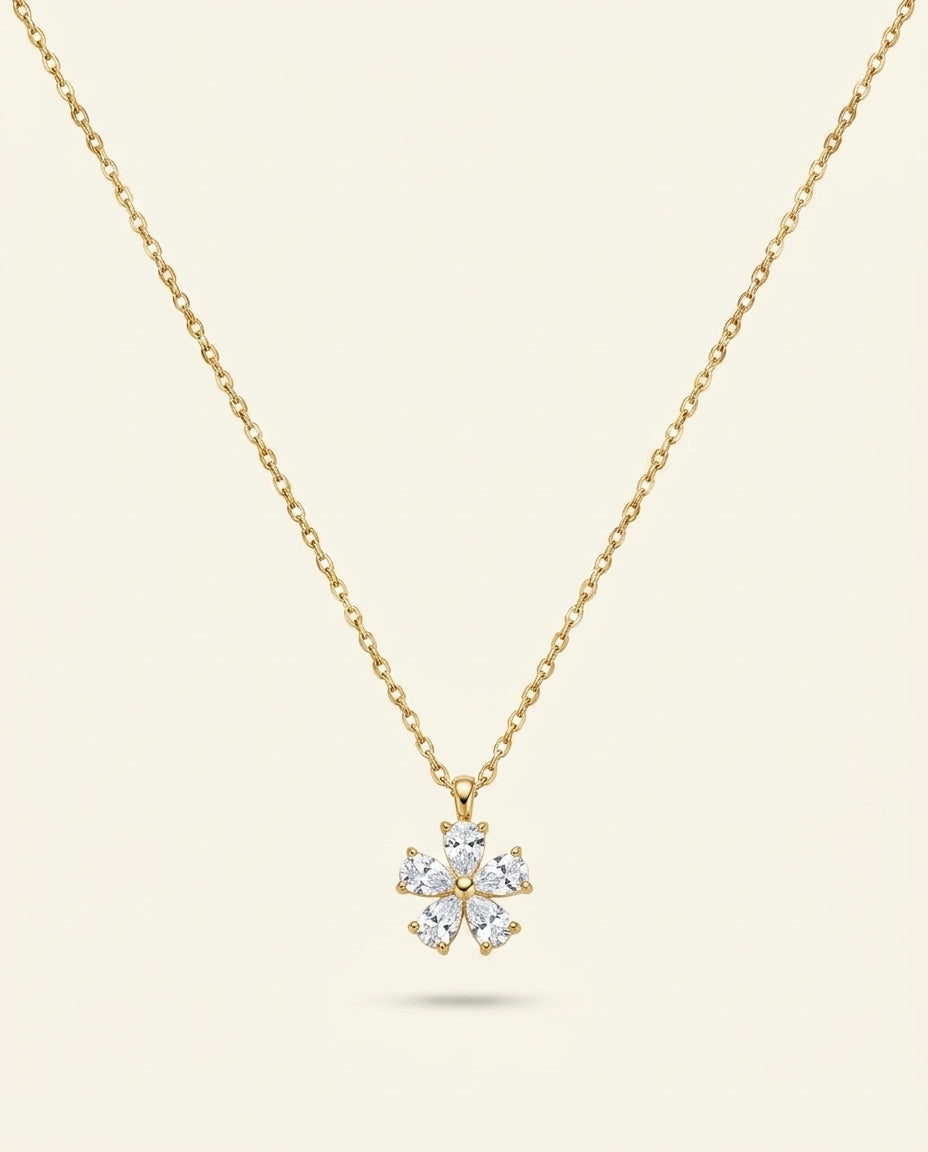 The Crystal Bloom Anti Tarnish Necklace - Gold