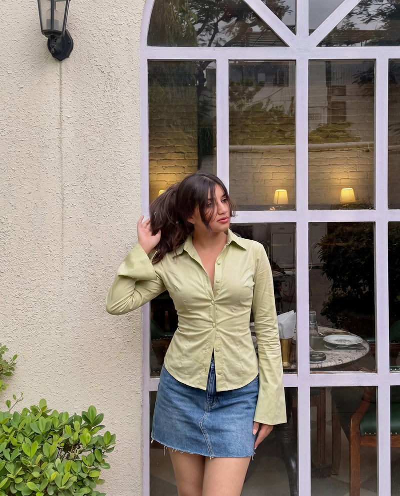Matcha Green Flared Sleeves Shirt