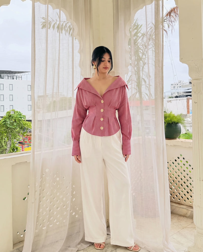 Red Cinched Waist Shirt