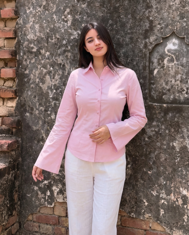 Pink Flared Sleeves Shirt