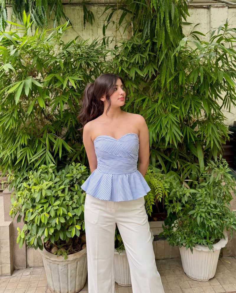 Blue Peplum Bandeau Top