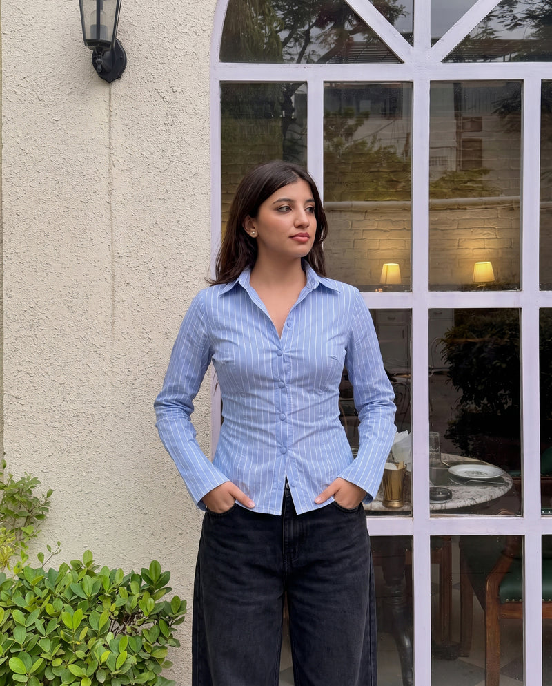 Pinstripes Flared Sleeves Shirt