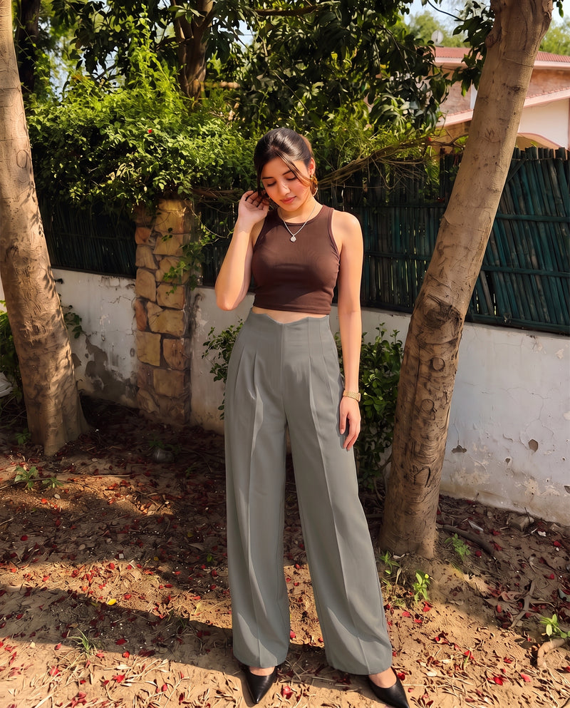 Grey Corset Waist Tailored Pants