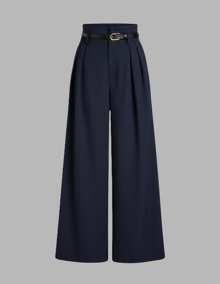 Navy Pleated Pants With Belt – Oyela
