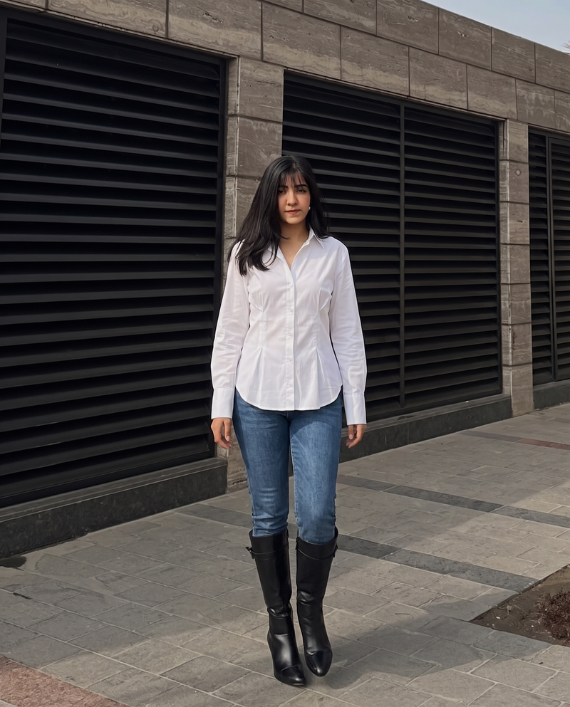 White Buttoned Flared Hem Shirt