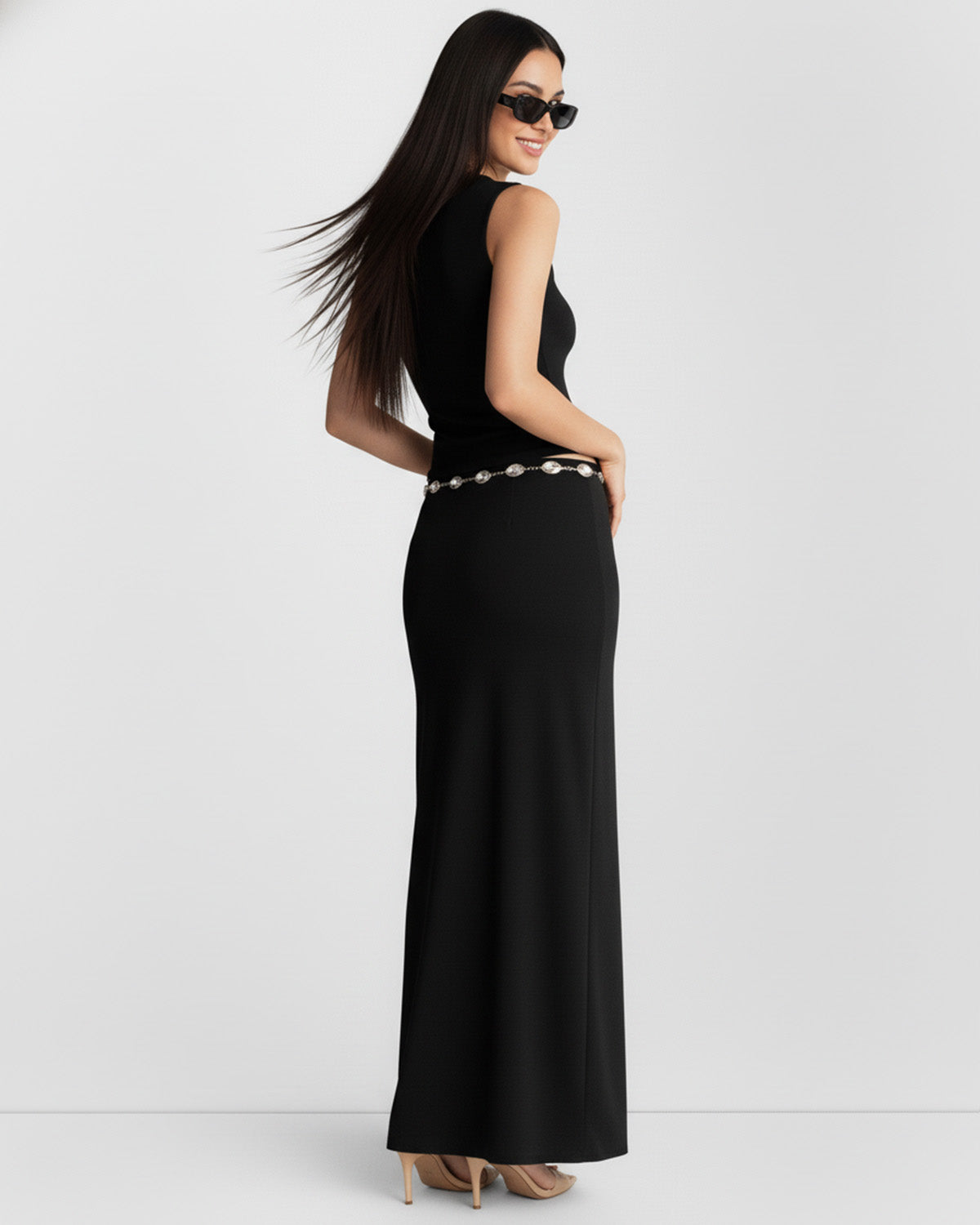 coord sets,tops,casual,summer,knitted, stretchable,ribbed,,solid,gathered,skinny fit,fitted,regular,crew neck,long sleeves, OY305 black, 25100031GG