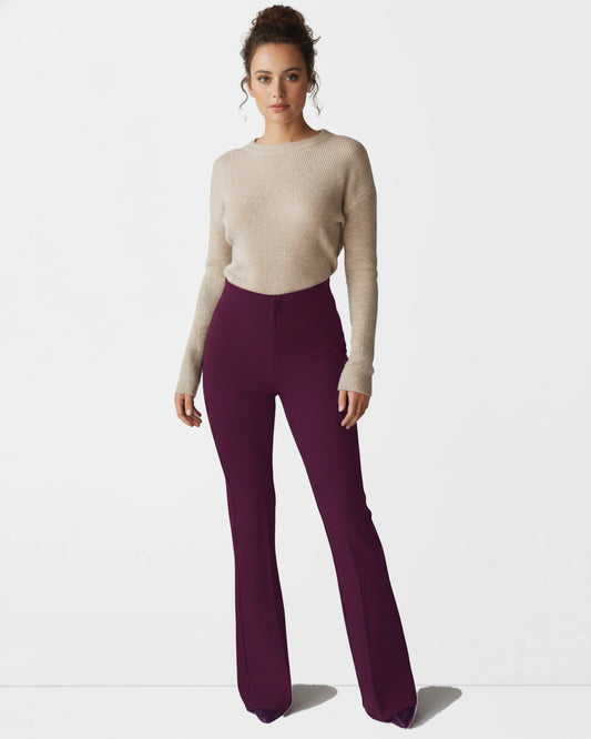 BOOT CUT PINTUCK TROUSER,Color: Wine
Fabric: 95% poly 5% spandex
Length: Full length(41")
Fit: Skinny Fit
Waist: High Rise 
No. of Pockets: 2
Print: Solid,trousers,bottomwear,trousers,casual,stretchable,polyester, spandex,wine, maroon,flared fit,bootcut,full length,flared,high rise