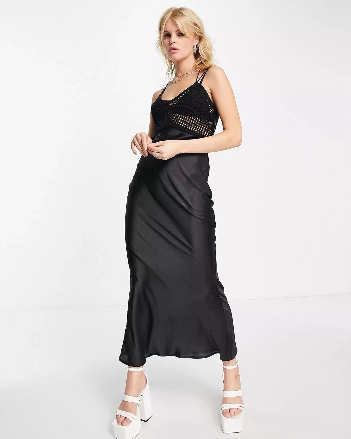 Crochet Satin Slip Dress  Oyela