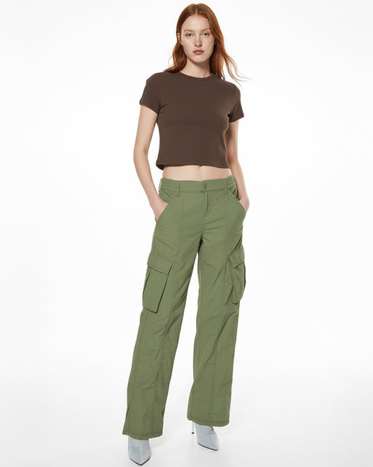 MID RISE STRAIGHT FIT CARGO,bottomwear, cargos, casual, cotton, full length, high rise, olive green, straight fit, streetwear, summer, utility pocket, woven,cargo-wide-leg-trouser-1-green,Length - Full length Waist - Mid-rise waist Fit - Wide leg fit Color - GreenNo. of Pockets - 4Material - Cotton BlendClosure - Zip & button, 24020062AB, OY1230