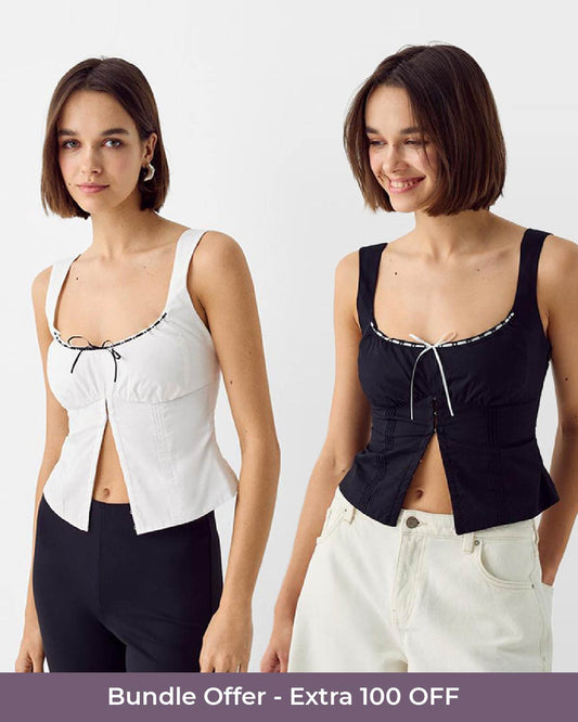 topwear,tops,casual,streetwear,woven,Stretchable,poplin,black,white,solid,ruched,regular fit,slit,regular,slit,square neck,shoulder strap,sleeveless,25040010BU