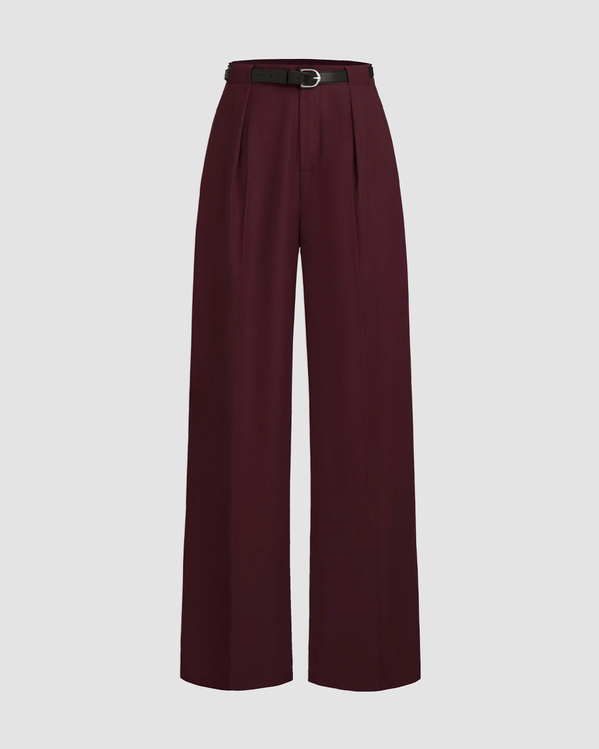 WIDE BELT LOOP PLEATED PANTS,Color: Maroon
Fabric: 92% poly 8% spandex
Fit: Straight Fit 
Length: Full Length (40")
Waist: High Rise 
Closure: Zip & Hook
No. of Pockets: 2
Print: Solid,pants,bottomwear,pants,semi-formal,workwear,stretchable,polyester, spandex,maroon, wine,pleated,tailored fit,wide leg,full length,high rise,OY975,24090019GG
