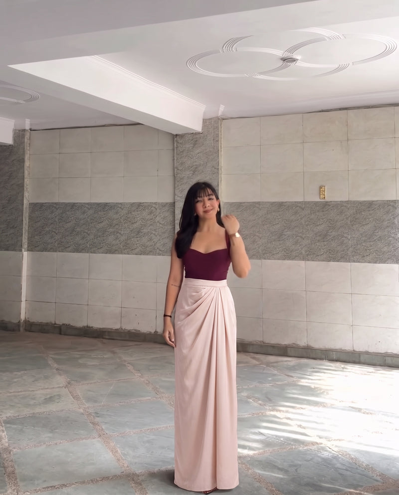 Sheen Rose Gold Draped Skirt