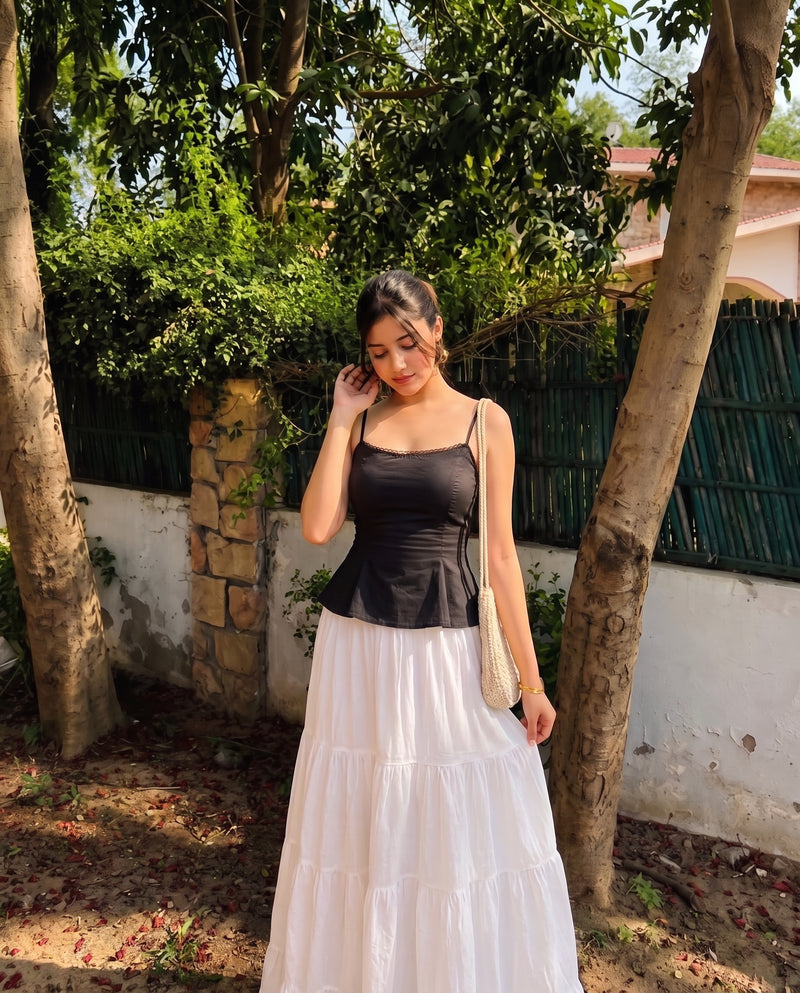 Lace Trim Black Peplum Top