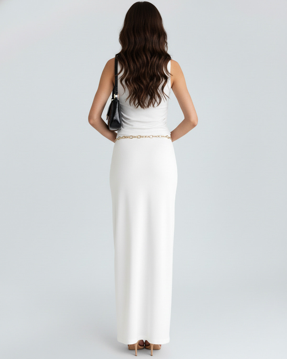 coord sets,tops,casual,summer,knitted, stretchable,ribbed,solid,gathered,skinny fit,fitted,regular,crew neck, long sleeves, OY305 white, 25100029GG